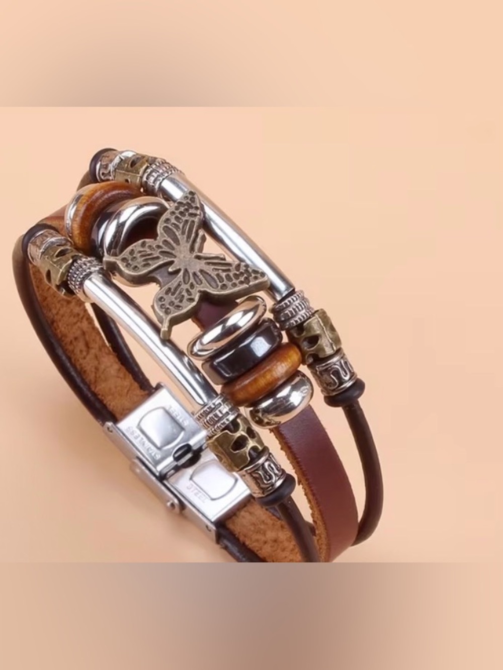 NWOT Women's Brown Multi-Strand Bracelet with Butterfly Charm